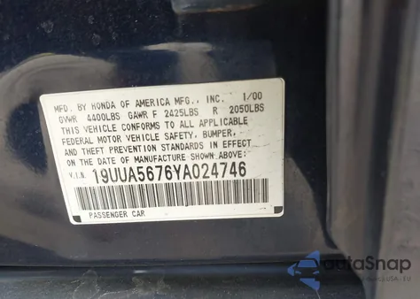 2000 Acura Tl 3.2 из США, поврежденный, VIN 19UUA5676YA024746